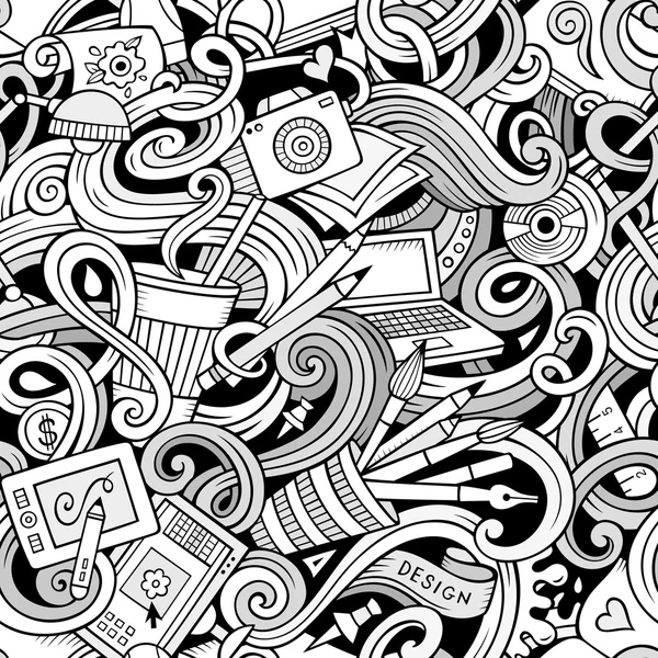 Cartoon hand-drawn doodles on the subject of Design seamless pattern — Stock Vector