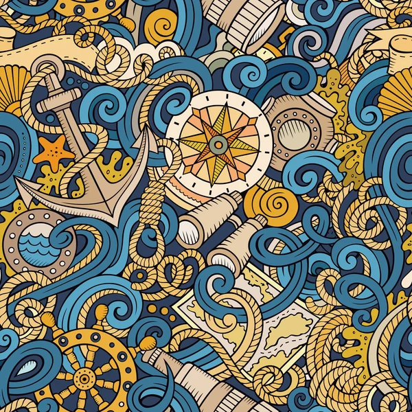 Мультяшний намальований вручну морські каракулі безшовний візерунок — стоковий вектор