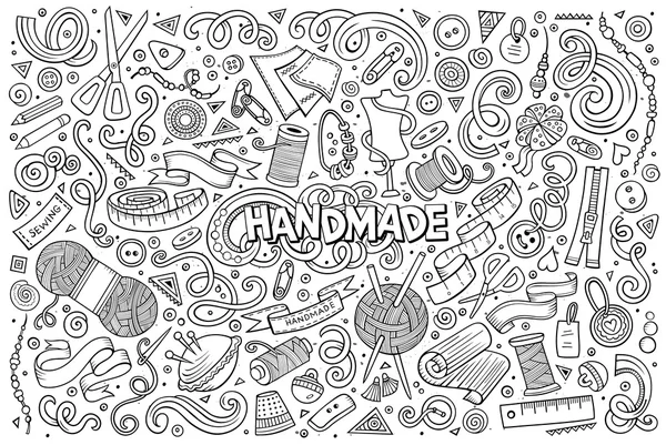 Line art vector hand drawn doodle cartoon set of handmade object — Stock Vector