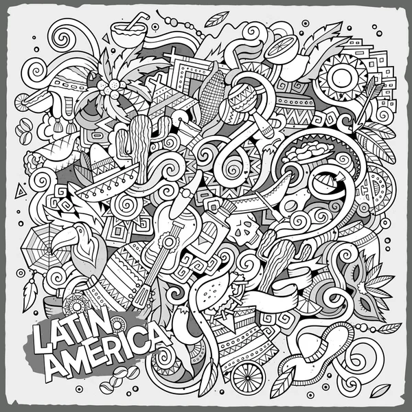 Kézzel rajzolt karikatúra doodles Latin-amerikai illusztráció. Vonalas — Stock Vector