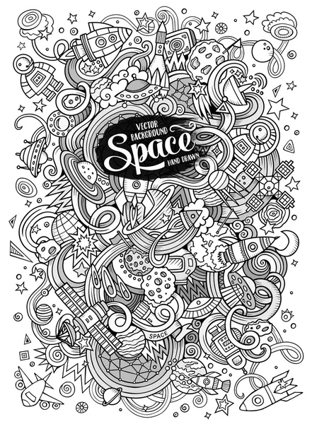 Cartoni animati scarabocchi disegnati a mano Illustrazione spaziale. Linea d'arte dettagliata — Vettoriale Stock
