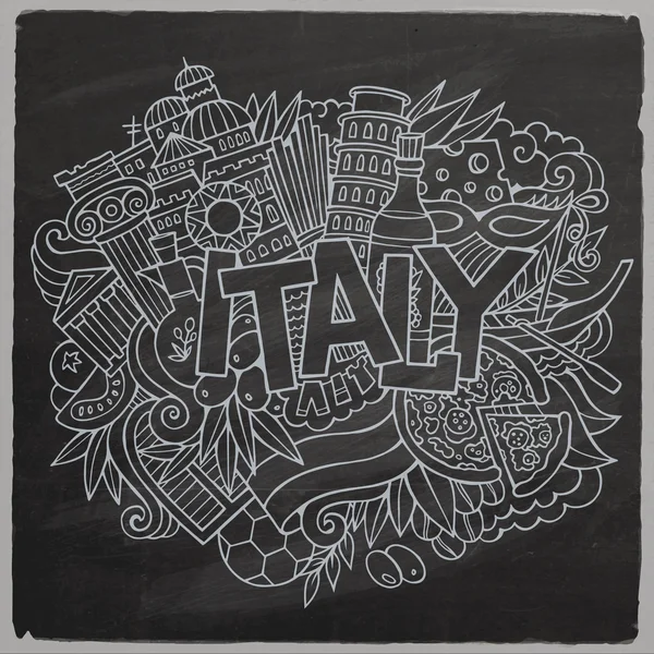 Italy hand lettering and doodles elements background — Stok Vektör