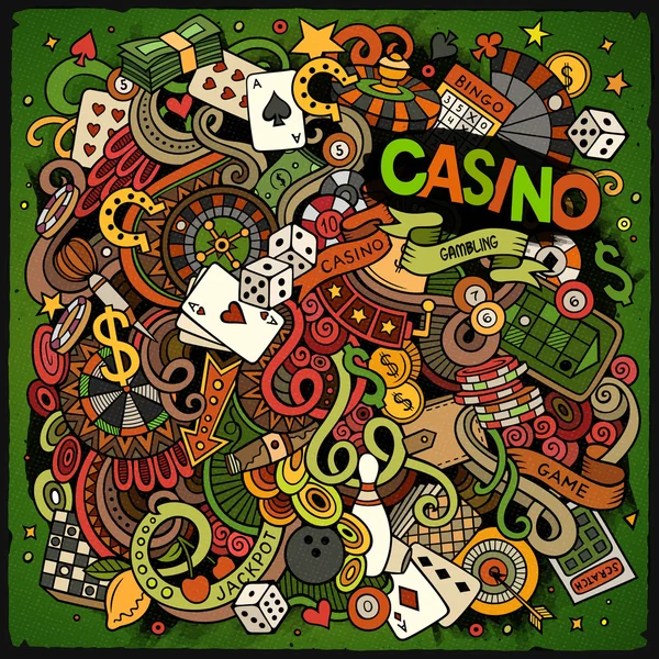 Dibujos animados dibujado a mano garabatos casino, juego ilustración — Archivo Imágenes Vectoriales