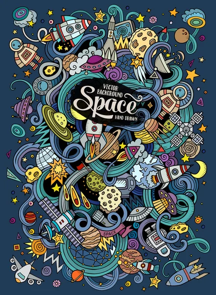 Cartoni animati scarabocchi disegnati a mano Illustrazione spaziale — Vettoriale Stock