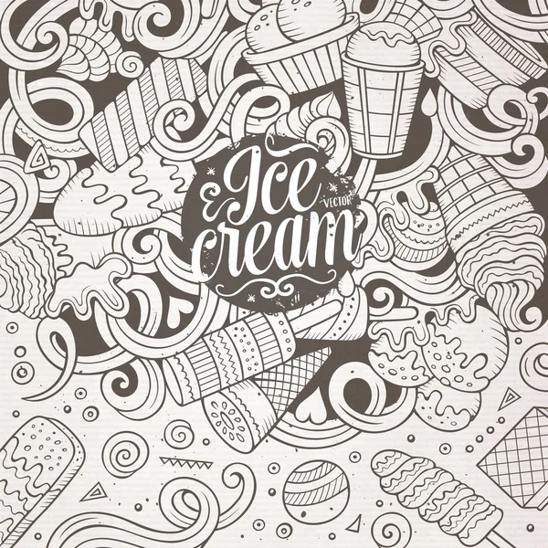 Desenhos animados desenhados à mão doodles Ice Cream ilustração — Vetor de Stock