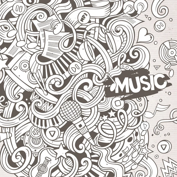 Cartoon handgetekende doodles muzikale illustratie — Stockvector
