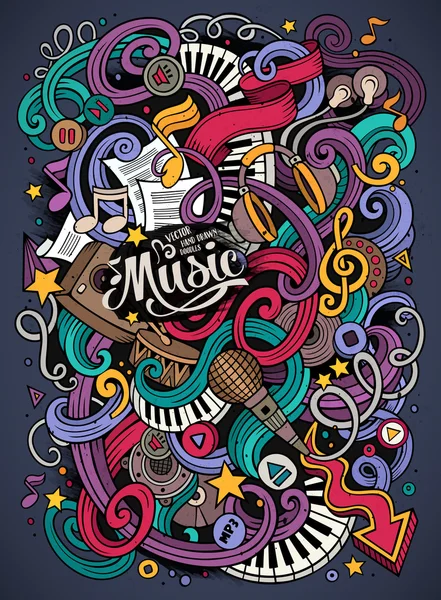 Cartoon handgetekende doodles muzikale illustratie — Stockvector