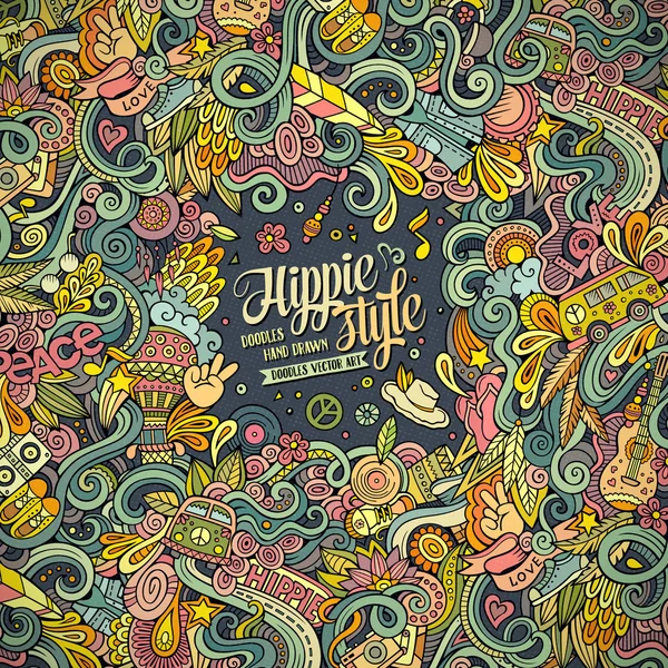 Dibujos animados dibujado a mano garabatos ilustración hippie. Detalles coloridos — Archivo Imágenes Vectoriales