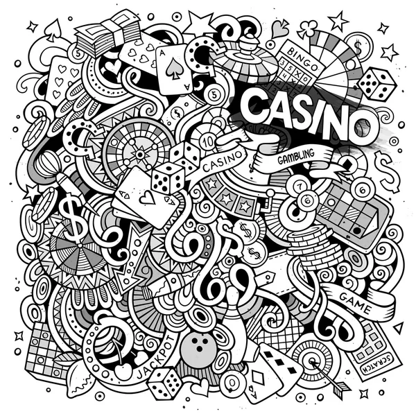 Dibujos animados dibujado a mano garabatos casino, juego ilustración — Archivo Imágenes Vectoriales