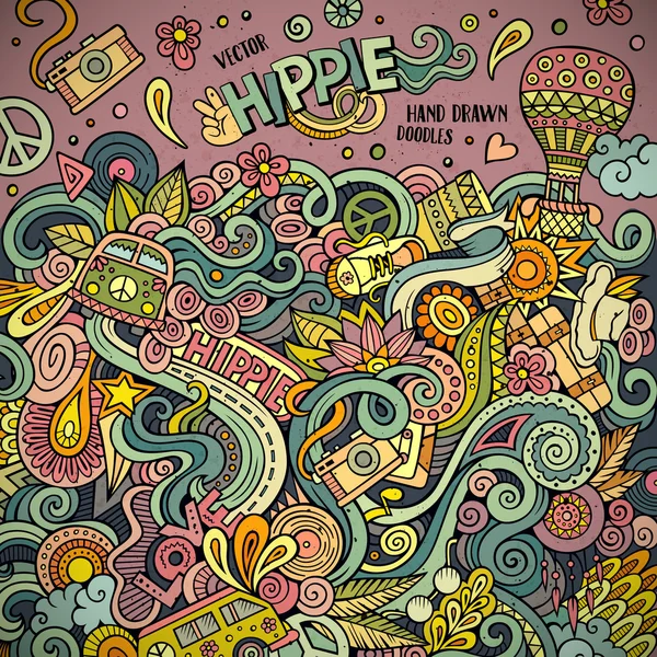 Desenhos animados desenhados à mão doodles hippie ilustração — Vetor de Stock