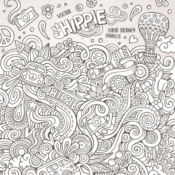 Cartoon handritade doodles hippie illustration — Stock vektor