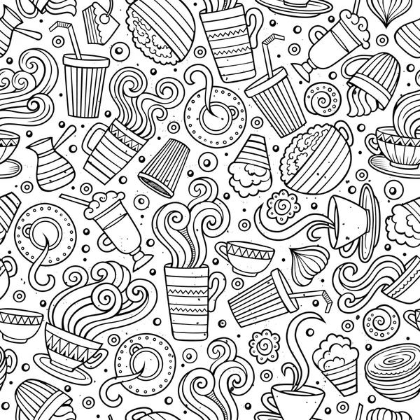 Desenhos animados desenhados à mão café sem costura padrão — Vetor de Stock