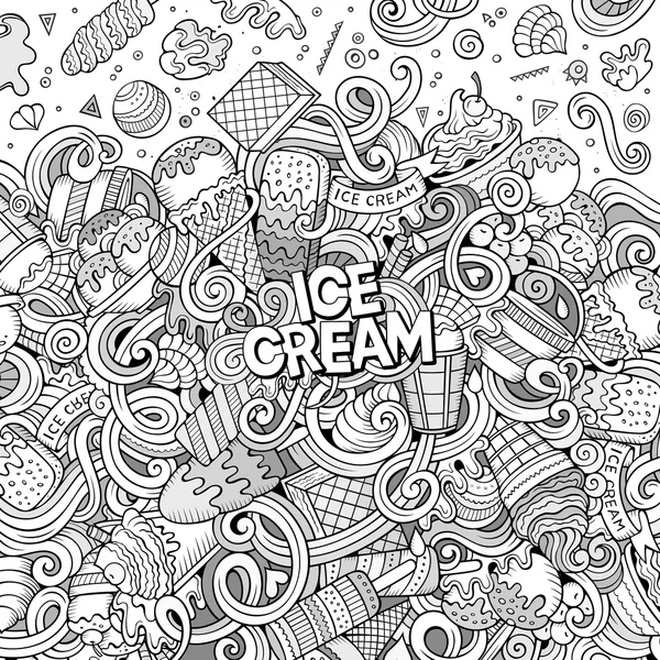 Dibujos animados dibujados a mano garabatos helado ilustración — Vector de stock