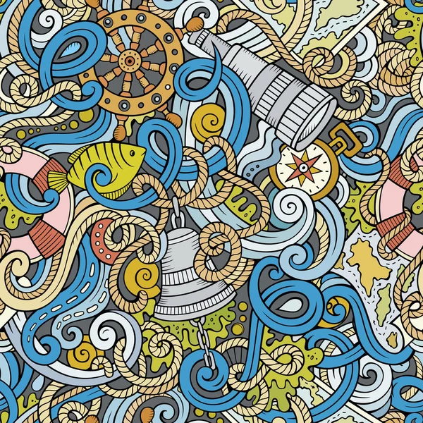 Rajzfilm kézzel rajzolt hajózási doodles zökkenőmentes minta — Stock Vector
