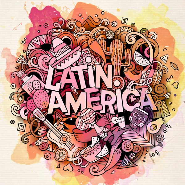 America Latina vettoriale disegnato a mano Doodle illustrazione — Vettoriale Stock