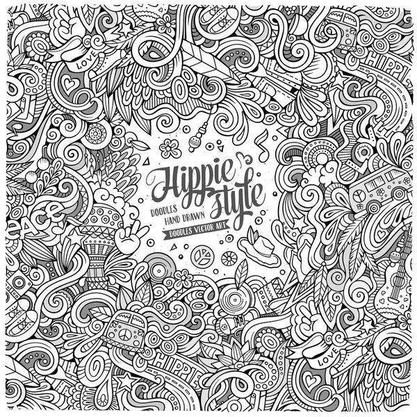 Cartoon handritade doodles hippie illustration — Stock vektor