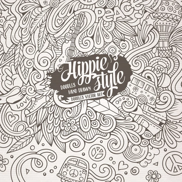 Cartoon handritade doodles hippie illustration — Stock vektor