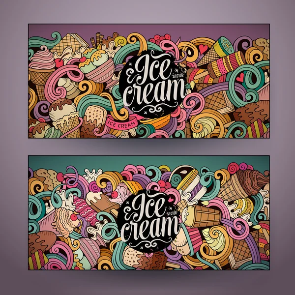 Cartoon lijn kunst vector doodles ijs banners — Stockvector