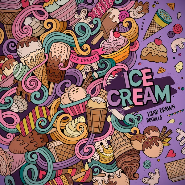 Desenhos animados desenhados à mão doodles Ice Cream ilustração — Vetor de Stock