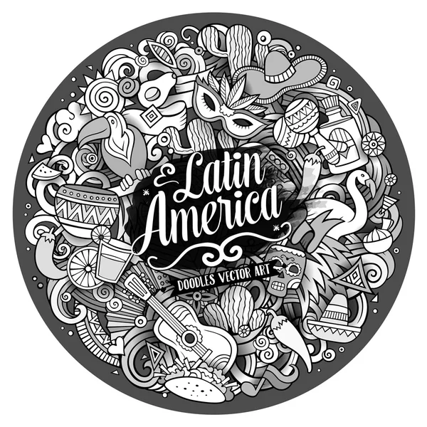 America Latina vettoriale disegnato a mano Doodle illustrazione — Vettoriale Stock