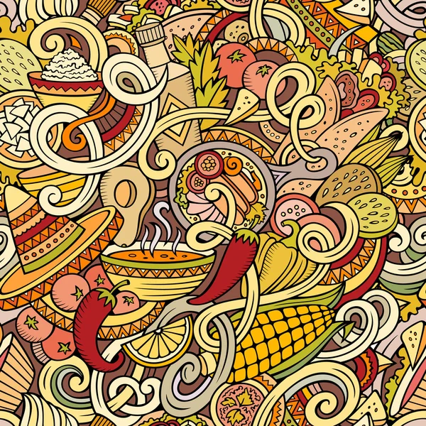 Мультфільм мексиканська їжа каракулі безшовний візерунок — стоковий вектор