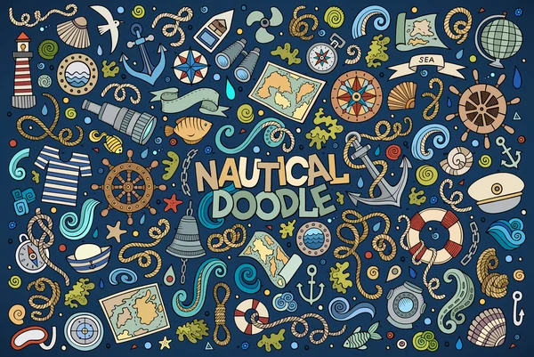 Verzameling marine, nautische objecten en symbolen — Stockvector