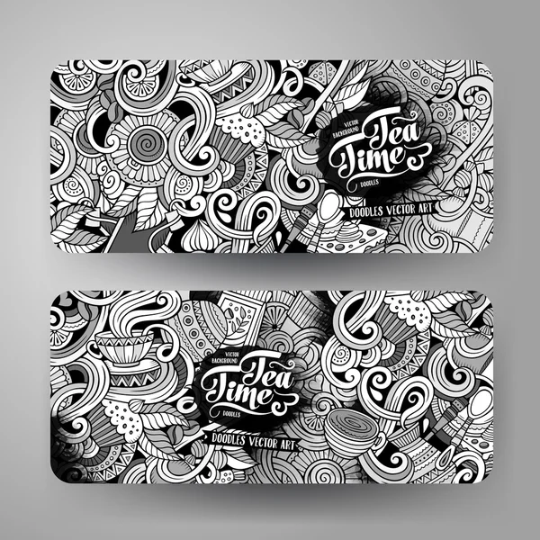 Línea de dibujos animados arte garabatos cafe banners — Vector de stock