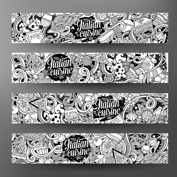 Cartoon hand getekende doodles Italiaanse voedsel banners — Stockvector