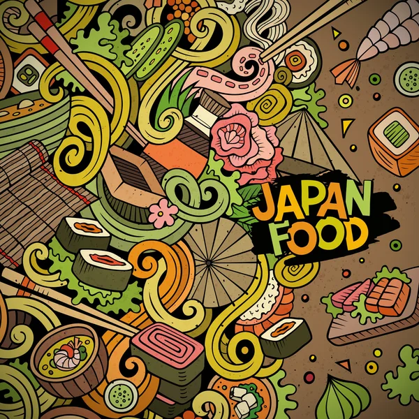 Cartoon hand-drawn doodles Japan food illustration. — Stock Vector