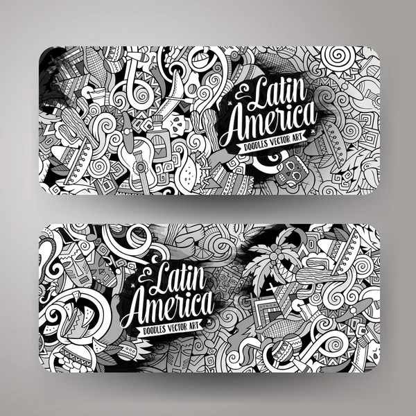 Cartoon handgetekende doodles Latijns-Amerikaanse banners — Stockvector