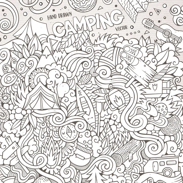 Cartoon handgetekende doodles camp illustratie — Stockvector