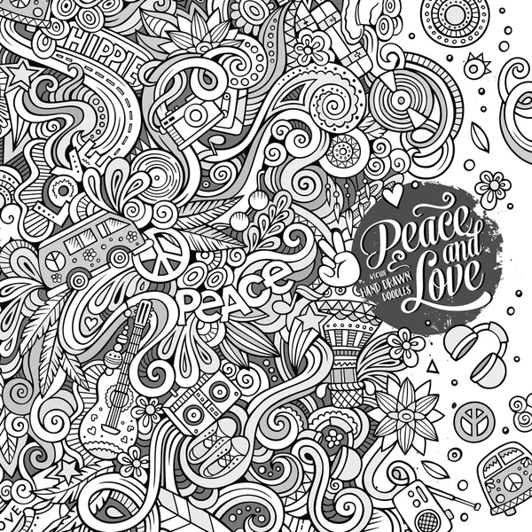 Desenhos animados desenhados à mão doodles hippie ilustração — Vetor de Stock