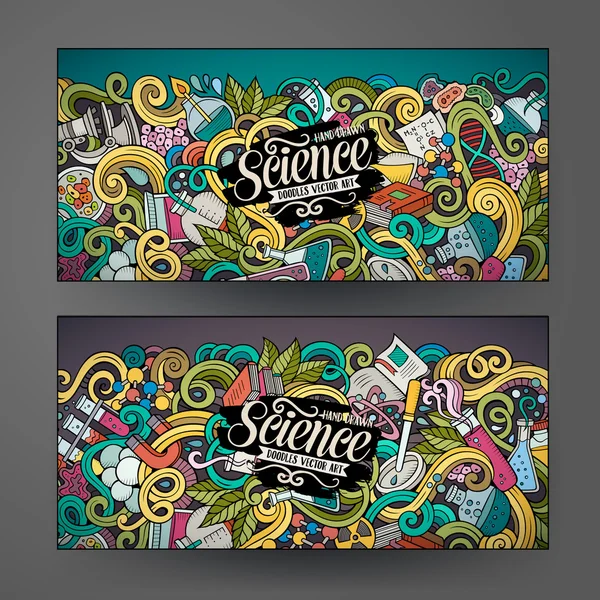 Cartoon vector doodles ciência banners — Vetor de Stock