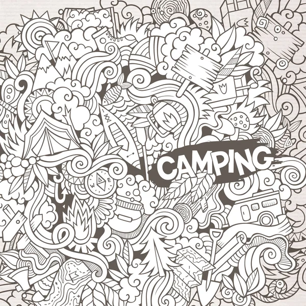 Cartoon handgetekende doodles camp illustratie — Stockvector