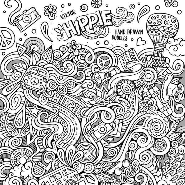 Kreskówka rysowane ręcznie gryzmoły hipis ilustracja — Wektor stockowy