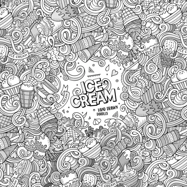 Cartoon met de hand getekende doodles Ice Cream frame — Stockvector