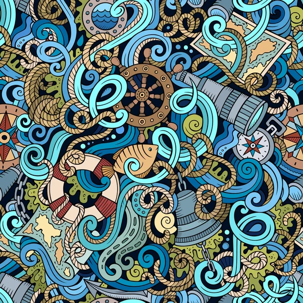 Мультфильм ручной работы морских каракулей бесшовный узор — стоковый вектор