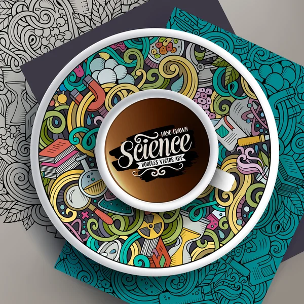 Filiżanka kawy i ręcznie rysowane Doodles piknikowe — Wektor stockowy