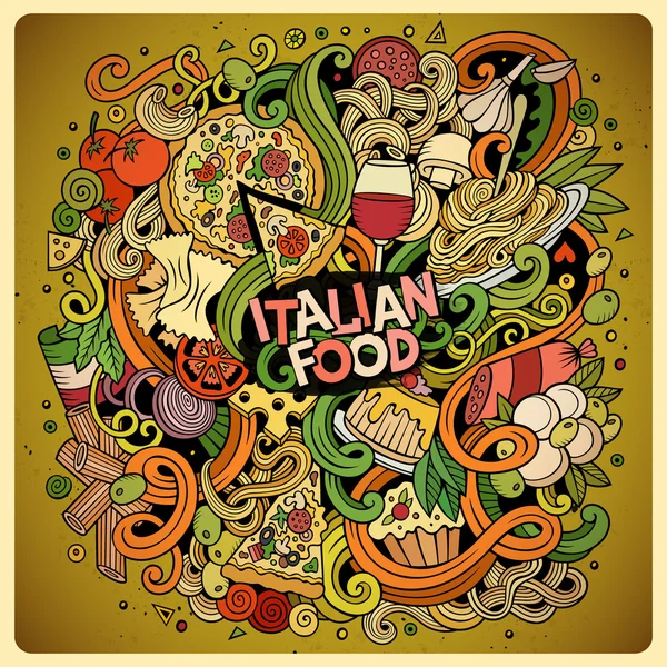 Dibujos animados dibujados a mano garabatos ilustración comida italiana — Archivo Imágenes Vectoriales