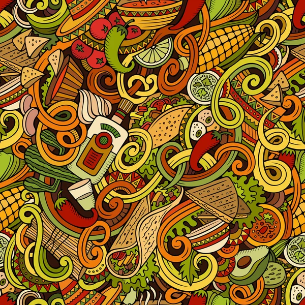 Çizgi film Meksika yemeği seamless modeli doodles — Stok Vektör