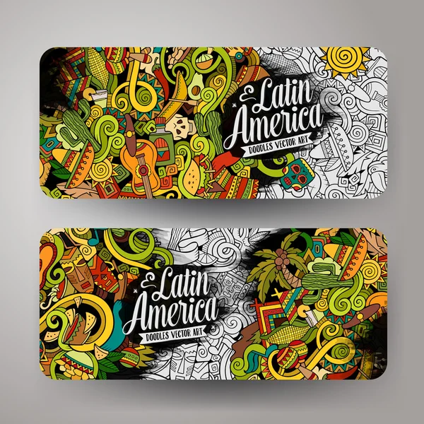 Gambar tangan kartun corat-coret spanduk Amerika Latin - Stok Vektor