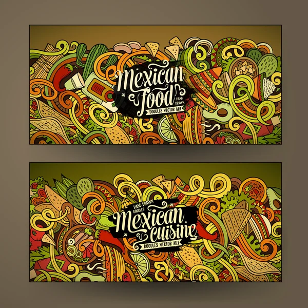 Cartoon mexican food doodles banners — Stock Vector