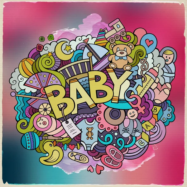 Cartoon vektor hand dras Doodle Baby illustration — Stock vektor