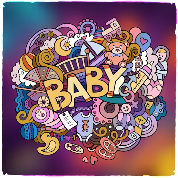 Cartoon vektor hand dras Doodle Baby illustration — Stock vektor