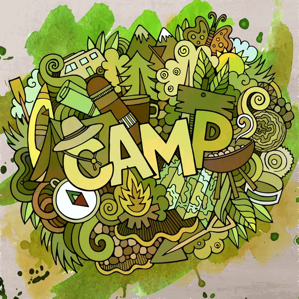 Desenhos animados mão vetor desenhado Doodle Camp ilustração —  Vetores de Stock