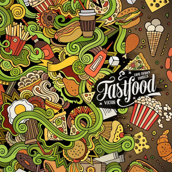 Cartoon doodles Fast Food frame ontwerp — Stockvector