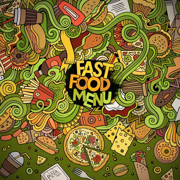 Cartoon Doodles Fast Food Rahmendesign — Stockvektor