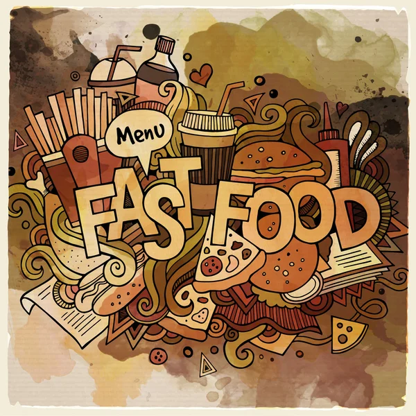 Dibujos animados vector dibujado a mano Doodle fastfood ilustración — Vector de stock