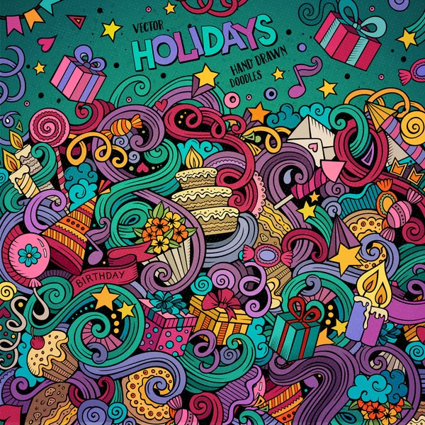Cartoon hand-drawn doodles holidays illustration — Stock Vector