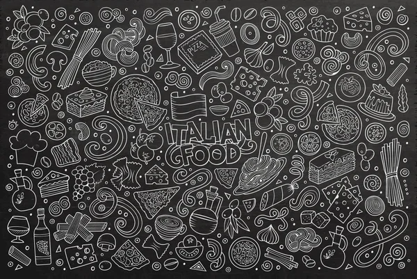 Línea de arte vector de dibujos animados conjunto de objetos de comida italiana — Vector de stock